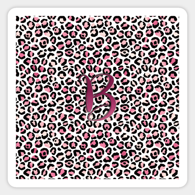 Letter B Monogram & Pink Leopard Print Sticker by kansaikate